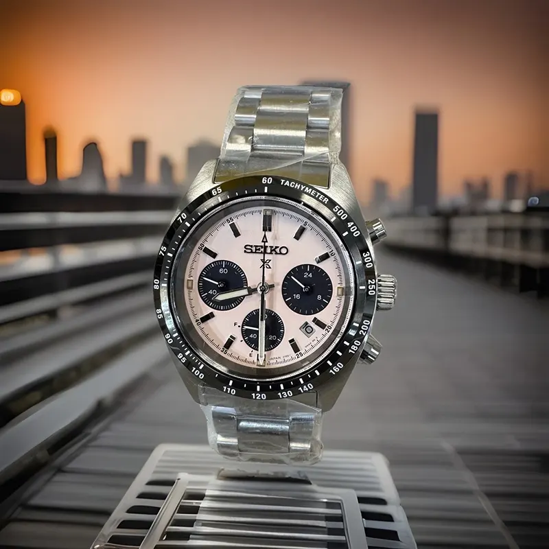 Seiko Speedtimer Chronograph Solar Salmon Dial Men's Watch- SSC963